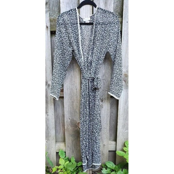 Ladies Robe S Peignoir See Thru Jones New York Floral Print Lace Trim - Picture 2 of 10